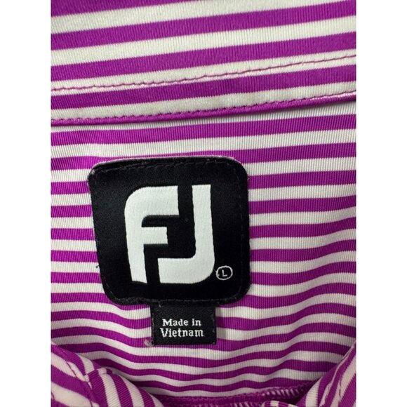 FootJoy Polo Shirt Men's Large Purple White Stripe Short Sleeve Button Collared - Picture 2 of 6